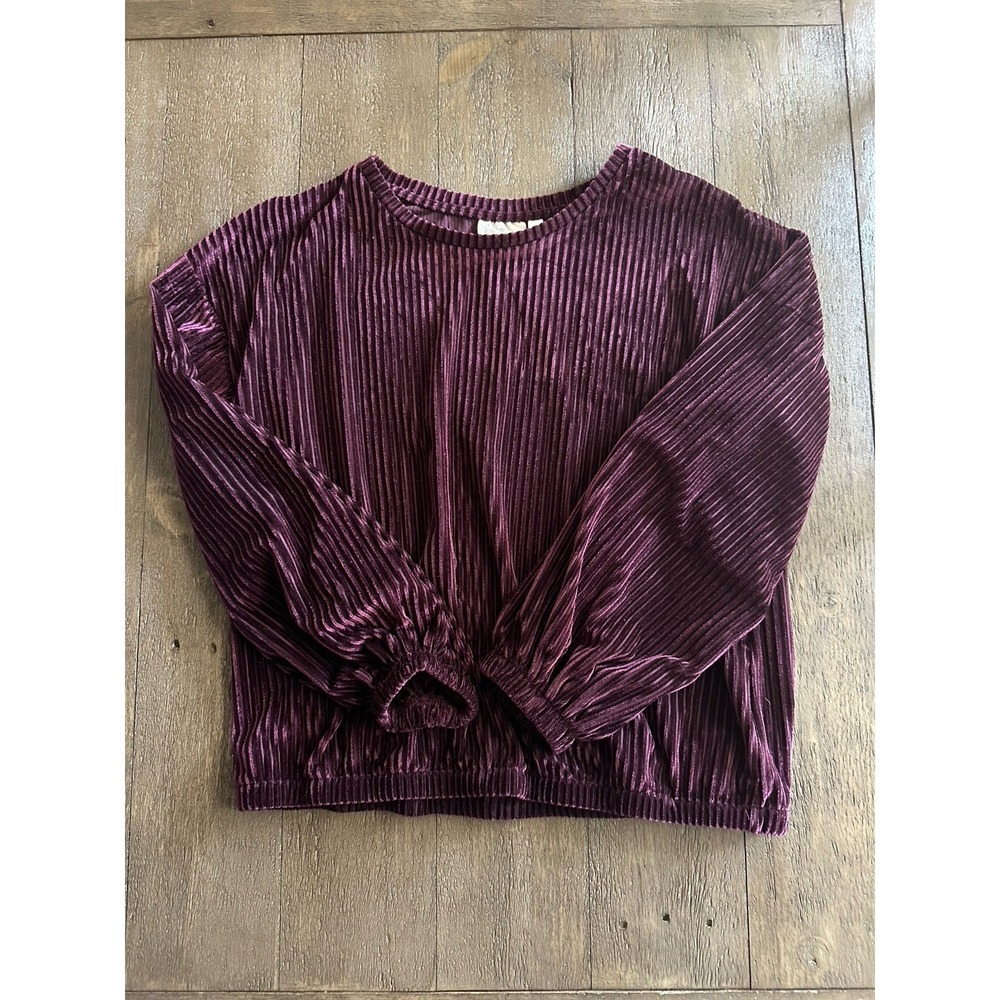 Dantelle Women Plum Purple Pleated Velvet Long Sleeve Blouse Top M‎ D1620LS